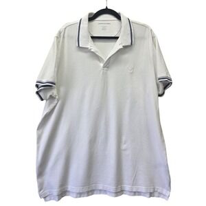 American Eagle Mens XXXL White Navy Tipped Slim Fit Pique Polo Shirt 3XL